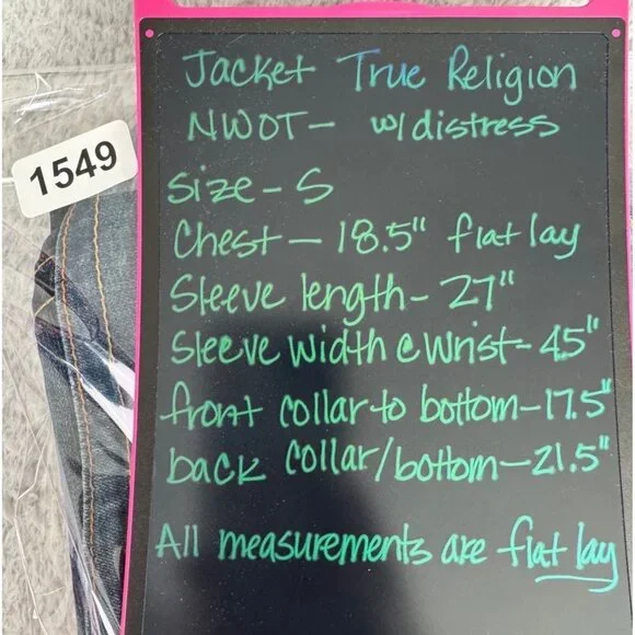 NWOT True Religion World Tour Womens Sz-S Blue Distress Denim Jacket Western - Picture 12 of 13